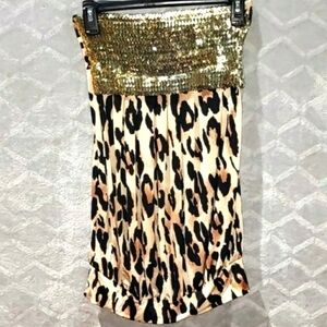 Windsor Gold Sequins Leopard Print Strapless Dress